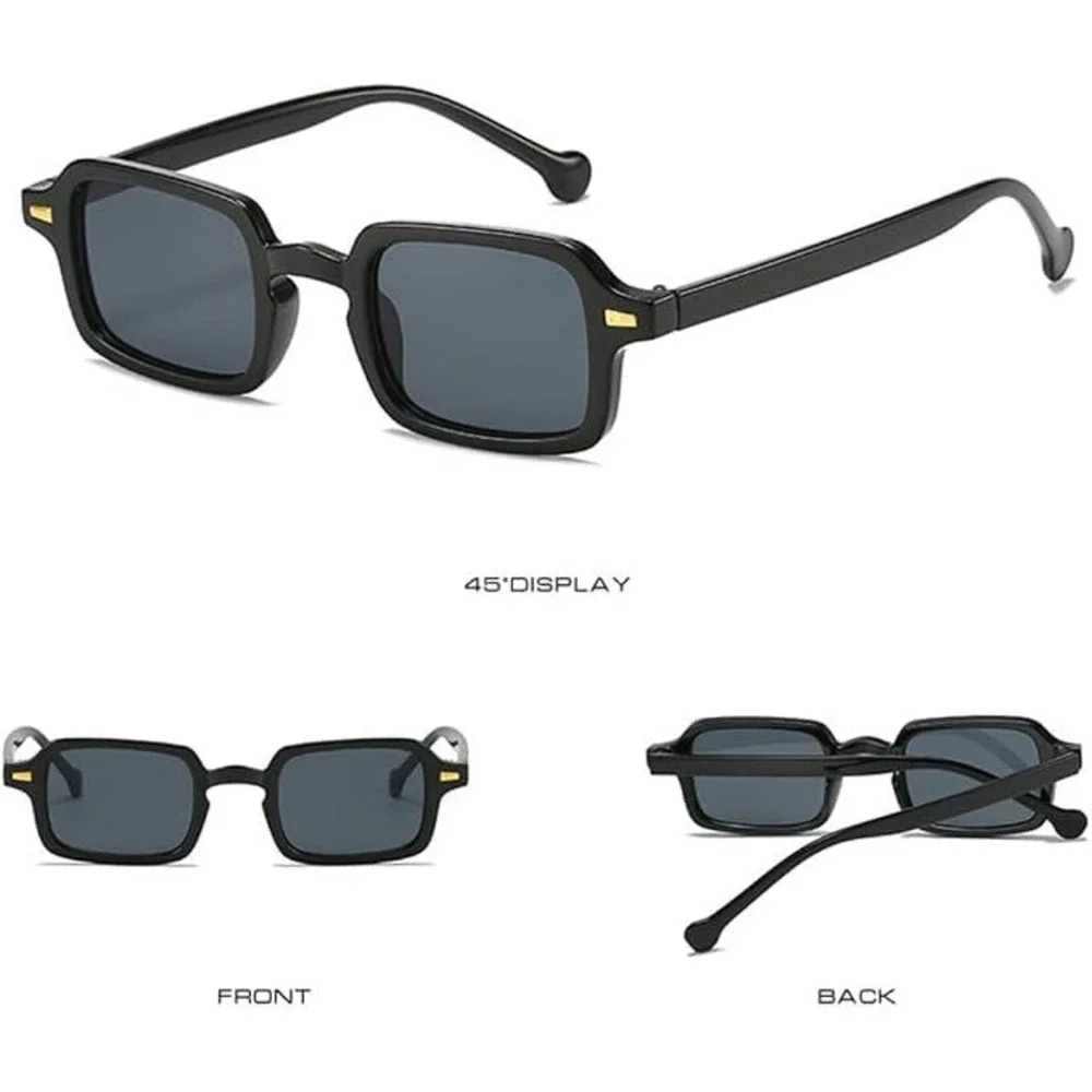 Mens Black Square Sunglasses Retro Rectangular UV400 Protection Cyberpunk Shades